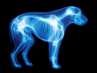 Canine Skeletal X Ray Detailed Blue Anatomy Image on Black Background