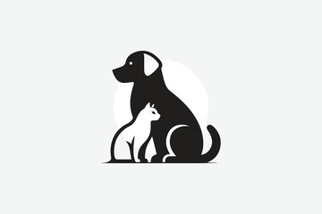 logo featuring the silhouette of a dog and a cat sitting side by side	