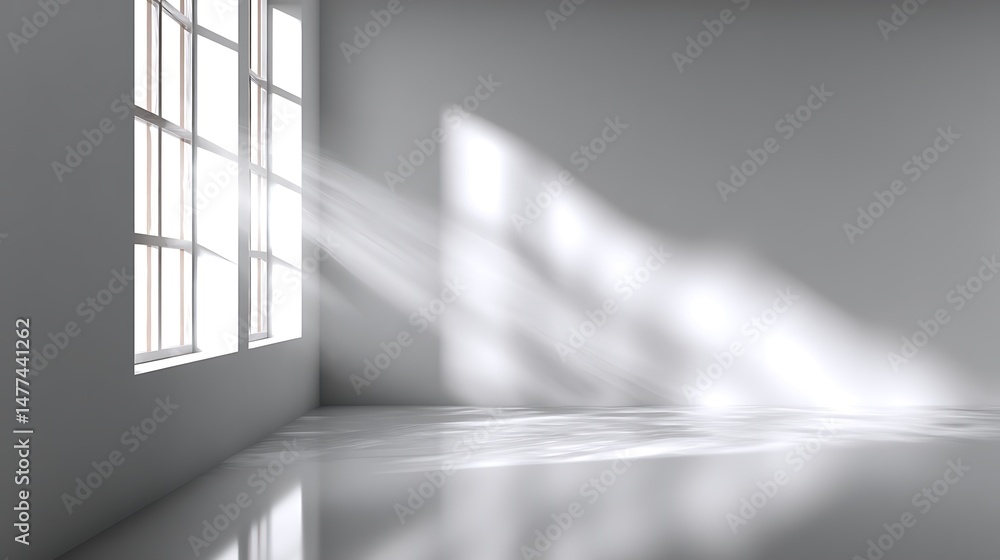 Aufkleber White wall with reflection light falling of from the window, minimal universal abstract light white background for product showcase, template mock, up