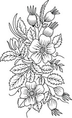 Coloring sheet with flowers and a floral line art illustration