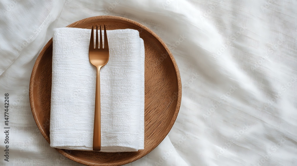 Poster white kitchen napkin with copy space isolated on table background, mockup image