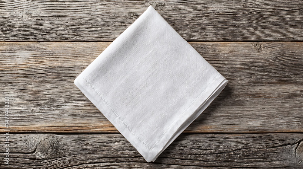 Poster white kitchen napkin with copy space isolated on table background, mockup image