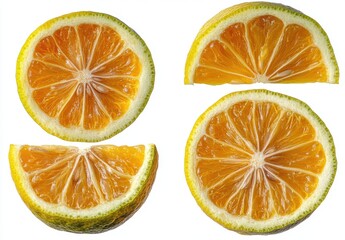 Four Slices of Juicy Orange Citrus Fruit on White Background