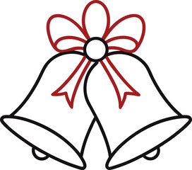 Christmas bells with ribbon line art illustration