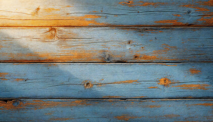 Obraz premium Weathered wooden boards, bathed in the warm glow of the sun, reveal the beauty of age and texture, providing a rustic charm that invites the eye to explore the intricate patterns.