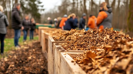 Obraz premium Community composting initiative urban park educational event eco-friendly environment close-up view sustainable living practices