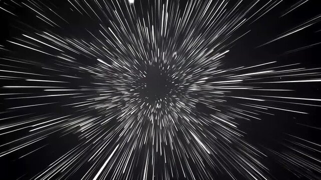 Abstract streaks of white light burst from central point on a black background, creating a sense of speed and motion