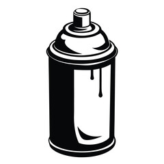 Black spray paint can shows dripping paint in high contrast on white