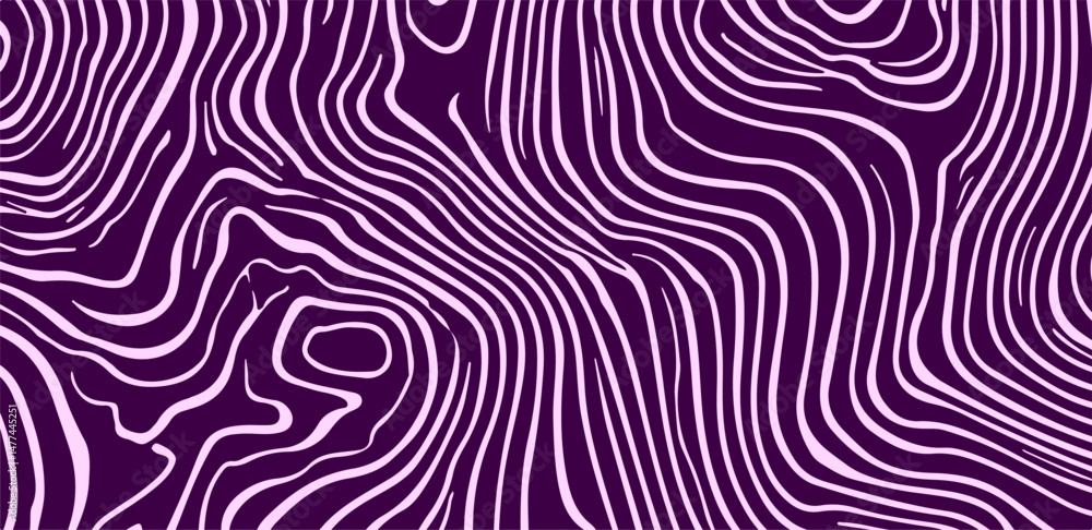 Poster vector illustration features abstract, wavy contour lines in violet shades. created in a modern psyc