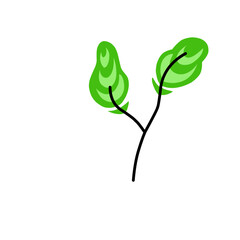 Minimalist illustration of two stylized green leaves against a stark black backdrop