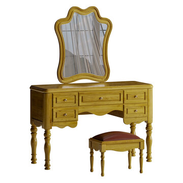 recommend clip art: A wooden vanity with a mirror and a stool