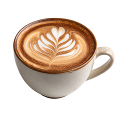 Hot and cold beverages png design. Coffee cup with latte art design on surface.