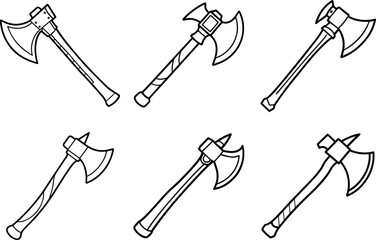 Set of axe outline vector illustration, line art