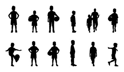 Young footballers stand together vector set.