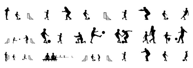Naklejka premium A vector set of young footballers standing in different styles.