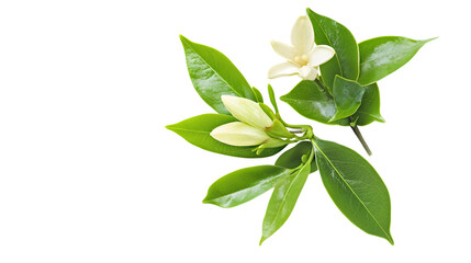 Fototapeta premium Vanilla Flower Pods Green Leaves Isolated Stock Photo