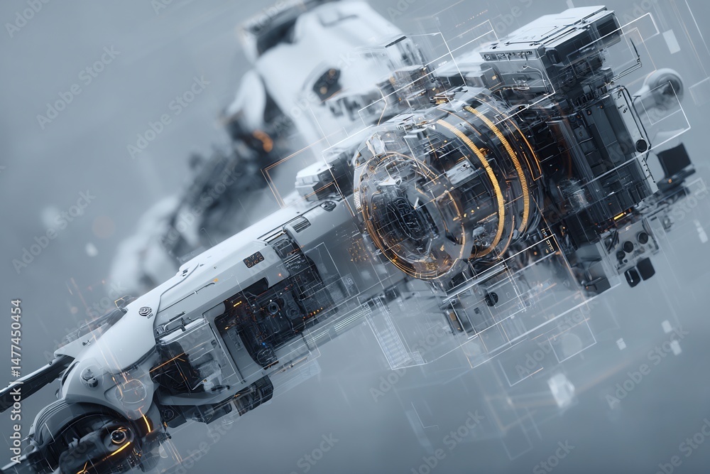 Aufkleber futuristic mechanical design: intricate spaceship concept with transparent overlays