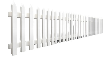 White Picket Fence Isolated on Transparent Background - Professional Quality Stock Image