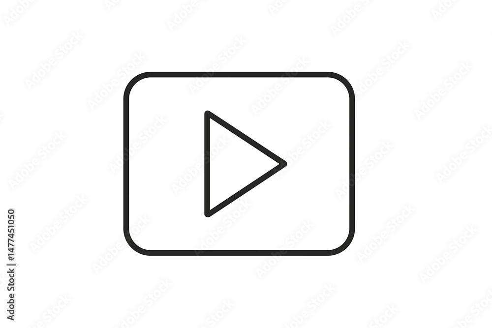Poster simple vector icon depicting play button in a rectangular frame suitable for multimedia applications