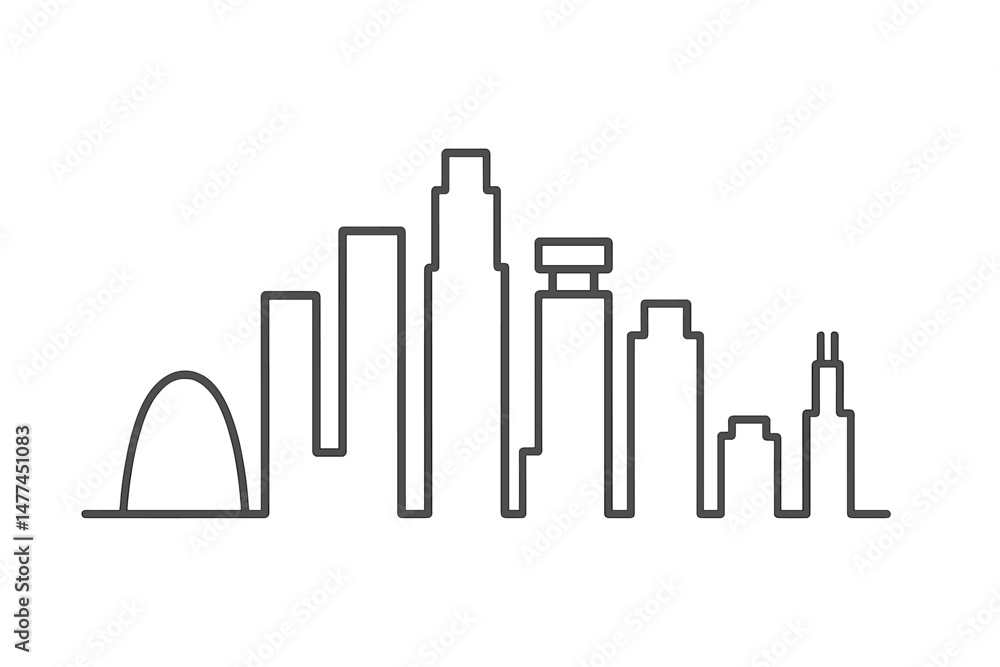 Poster vector icon representing a city skyline with various building shapes and structures against a simple