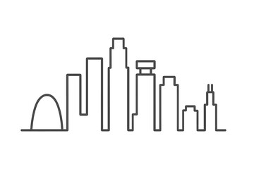 Vector icon representing a city skyline with various building shapes and structures against a simple background