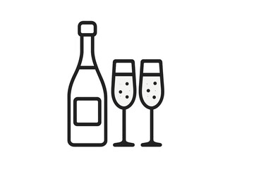 Champagne bottle and two flutes in a minimalist vector icon design representing celebration and special occasions