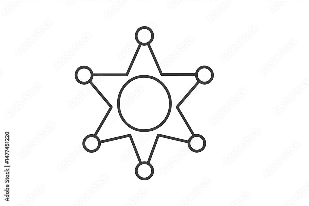 Poster vector icon representing a star shape with circular nodes and a central circle on a white background