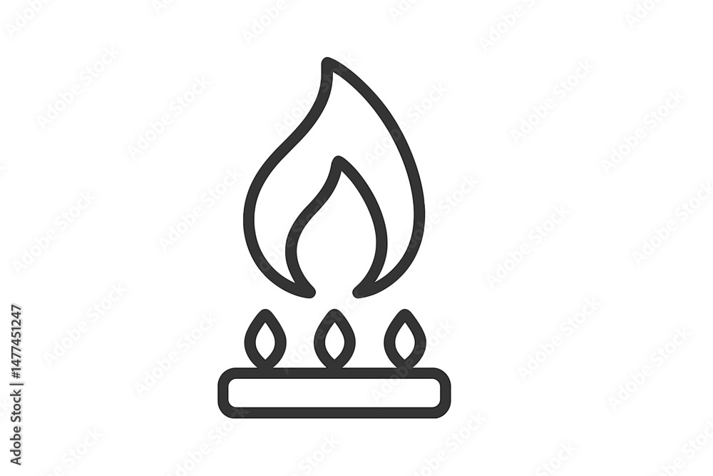 Poster vector icon representing a flame with a base, used for cooking or heating applications in various se