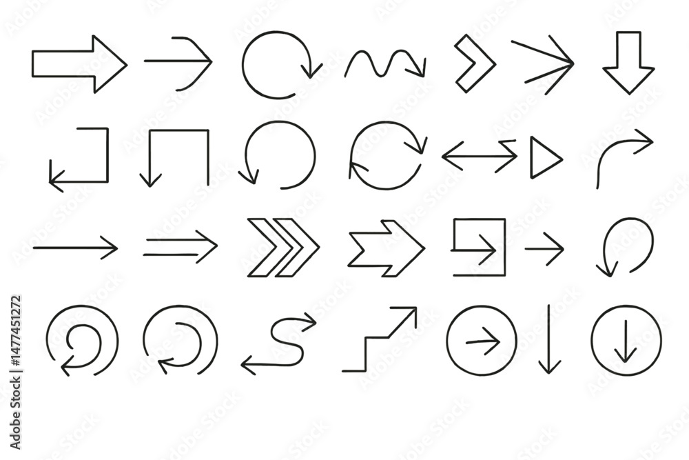 Poster vector icon collection featuring various arrow designs for navigation and direction