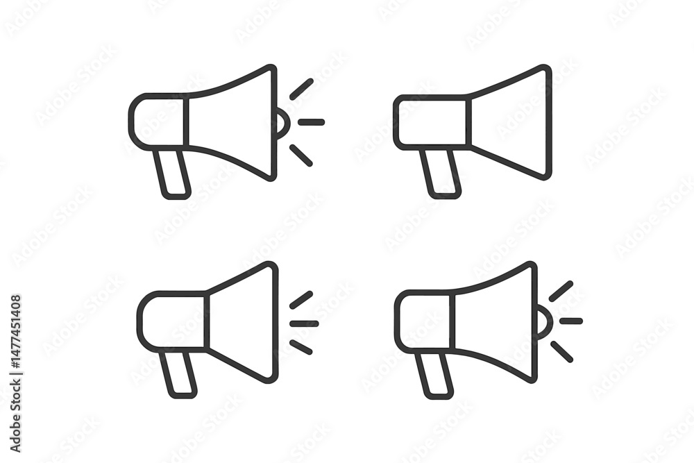 Aufkleber vector icon of four megaphones representing announcements and communication in various contexts and 