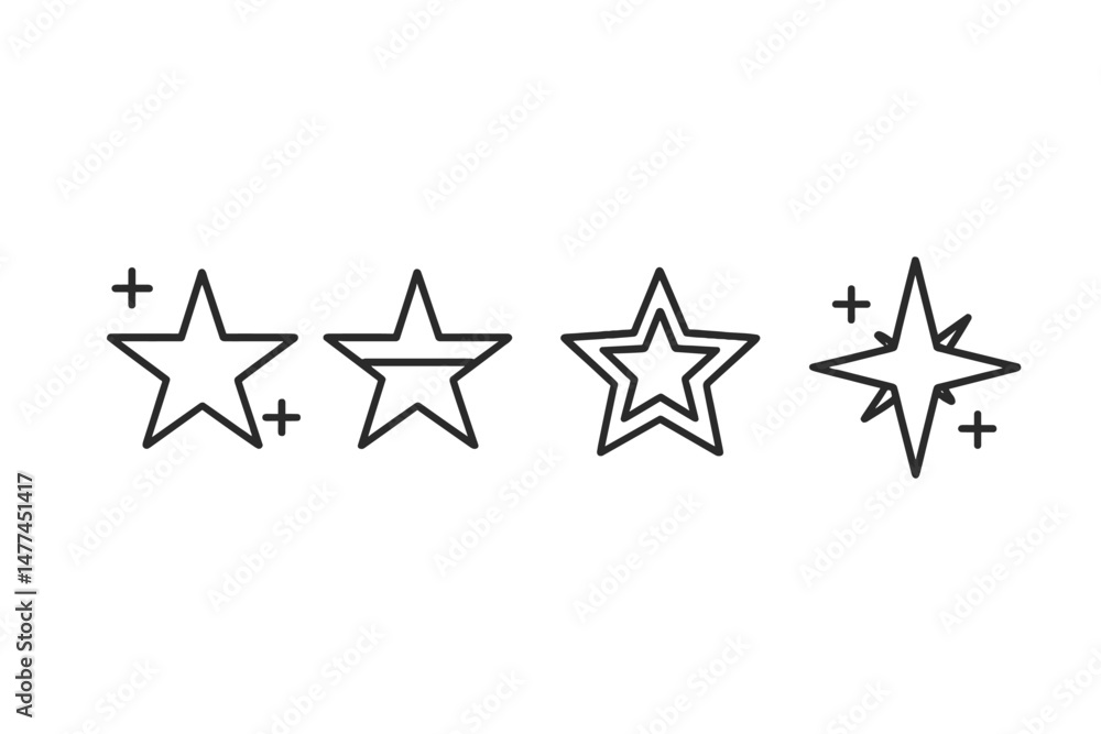 Aufkleber stylized vector icons representing different star designs with varying levels of brightness and embe