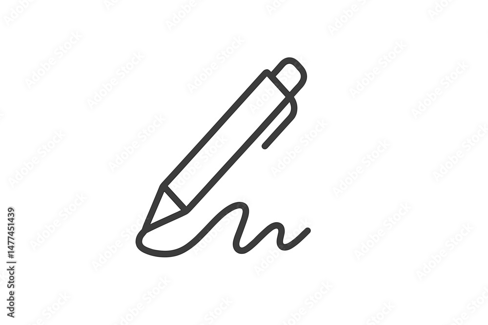 Poster vector icon representing a pen creating a wavy line, suitable for illustrating writing or drawing ac