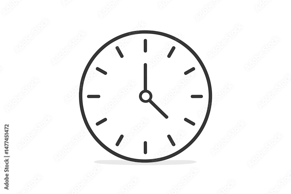 Poster vector clock icon design showing hour and minute hands clearly marking the time on a simple circular