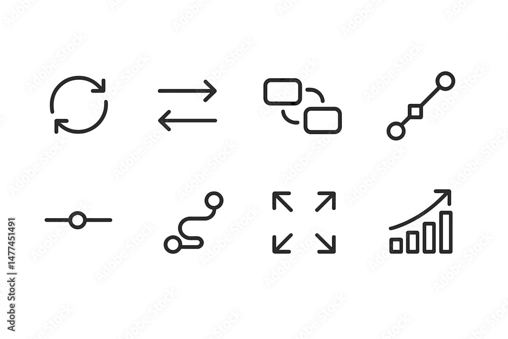 Poster vector icon collection featuring simple designs for interchange, progress, and scalability in digita