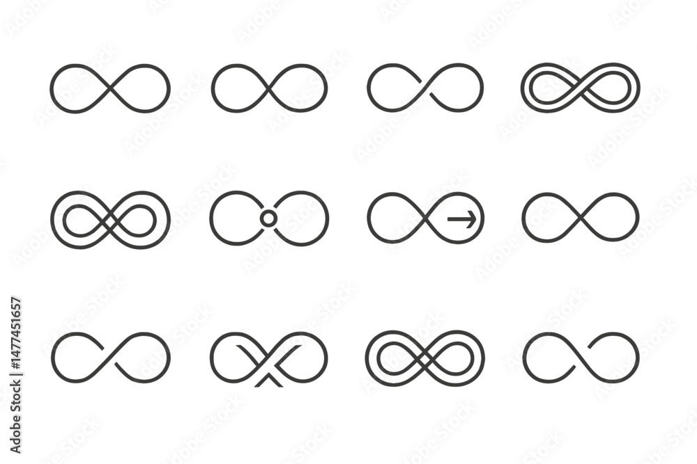 Aufkleber collection of vector icons depicting infinity symbols in various styles and shapes for creative desi