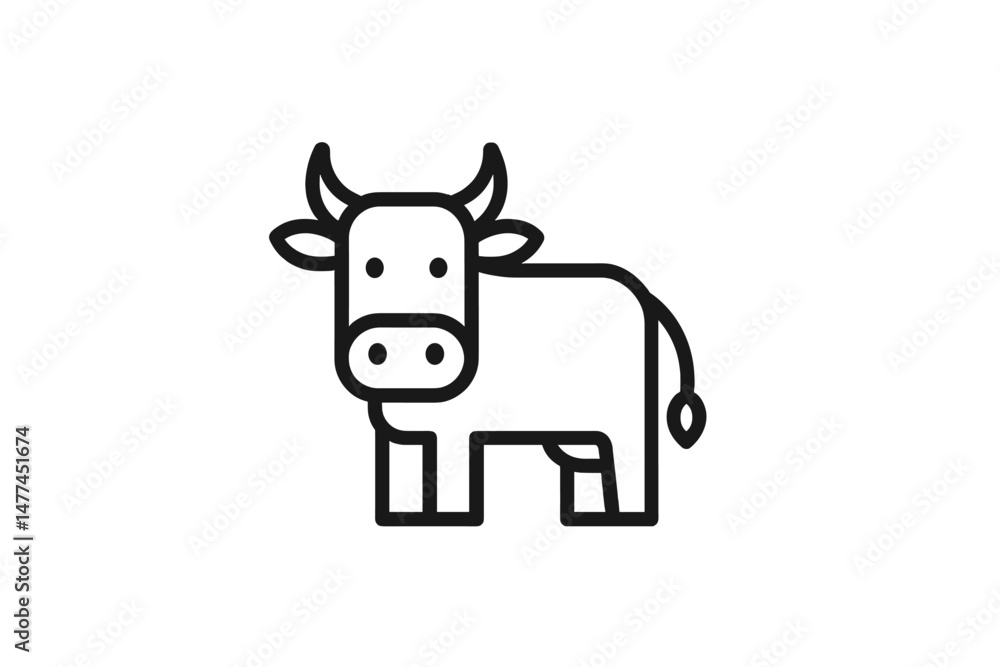 Poster cute vector icon of a cow with a simple design showcasing its distinctive features and friendly appe