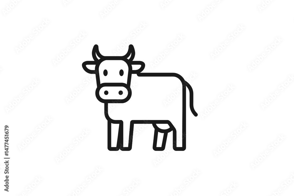 Aufkleber vector icon of a simple line drawing of a cow on a white background suitable for agriculture or anim