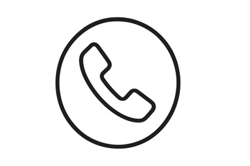 Simple vector icon illustrating a classic telephone handset in a circular outline for design and communication purposes