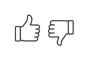 Vector icon for thumbs up and thumbs down symbols representing approval and disapproval in digital communication
