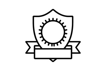 Vector icon depicting a shield design featuring a central sun motif with a ribbon banner at the bottom for customizable text or branding
