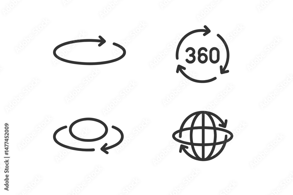 Poster vector icons representing rotation and 360-degree movement for design and digital applications