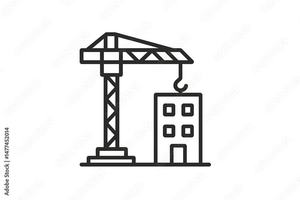 Poster construction crane working on building development in modern urban environment showcasing engineerin
