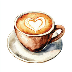 Cute cartoon watercolor A cup of coffee with a heart