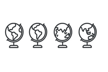 Vector icon set of globes showcasing various continents for educational and geographic purposes