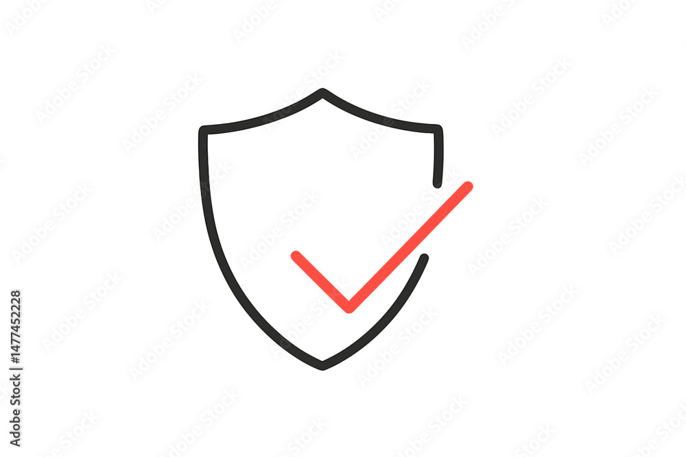 Poster shield icon with check mark symbolizing security and trust for digital protection and assurance in o