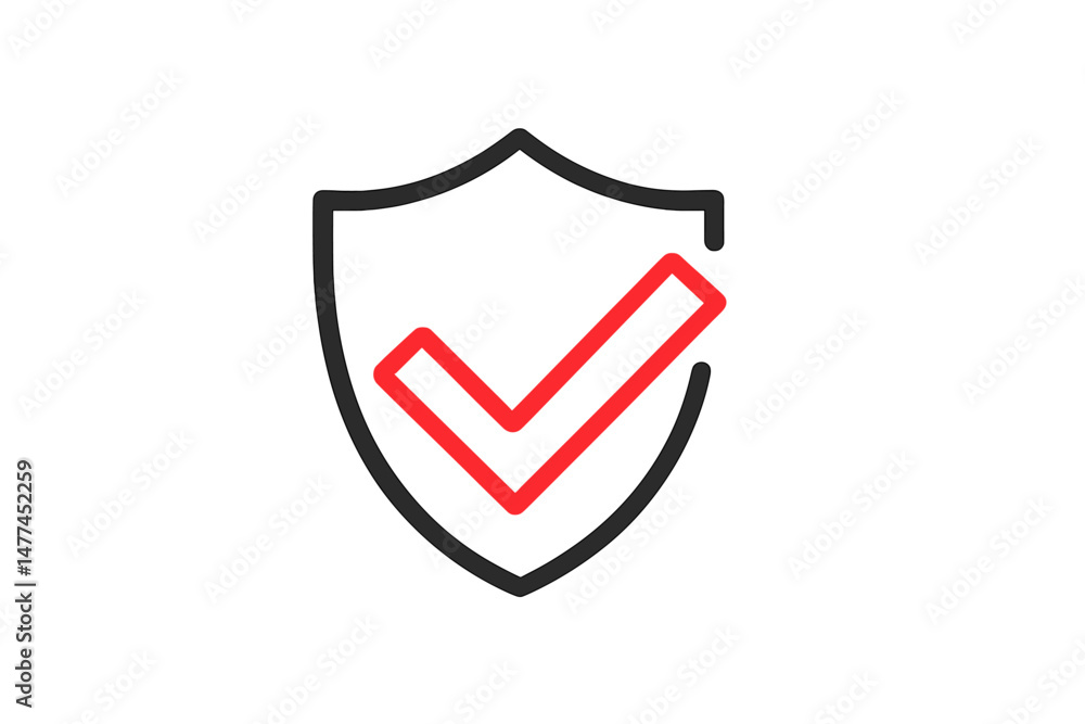 Poster vector icon of a shield with a checkmark symbolizing security and validation in digital or personal 