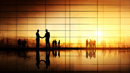 partners captured mid-handshake in modern high-rise location