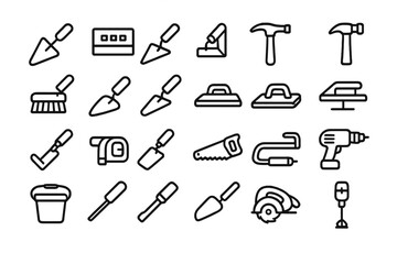 Collection of vector icons featuring various construction and home improvement tools in a simple design