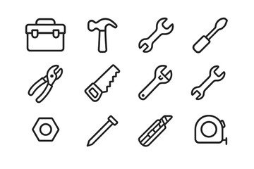 Collection of vector icons representing various tools for construction and repair activities
