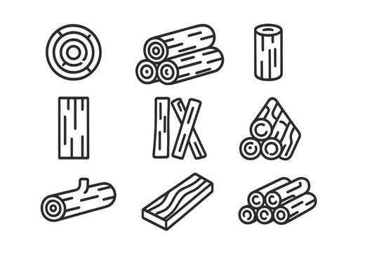 Vector icon collection showcasing various types of logs and wood pieces in simple designs
